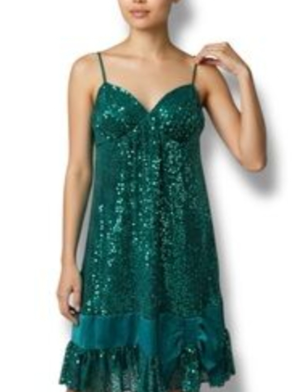 BETSEY JOHNSON Vintage Emerald Sequin Slip Party Dress - Size 0 - Picture 3 of 8